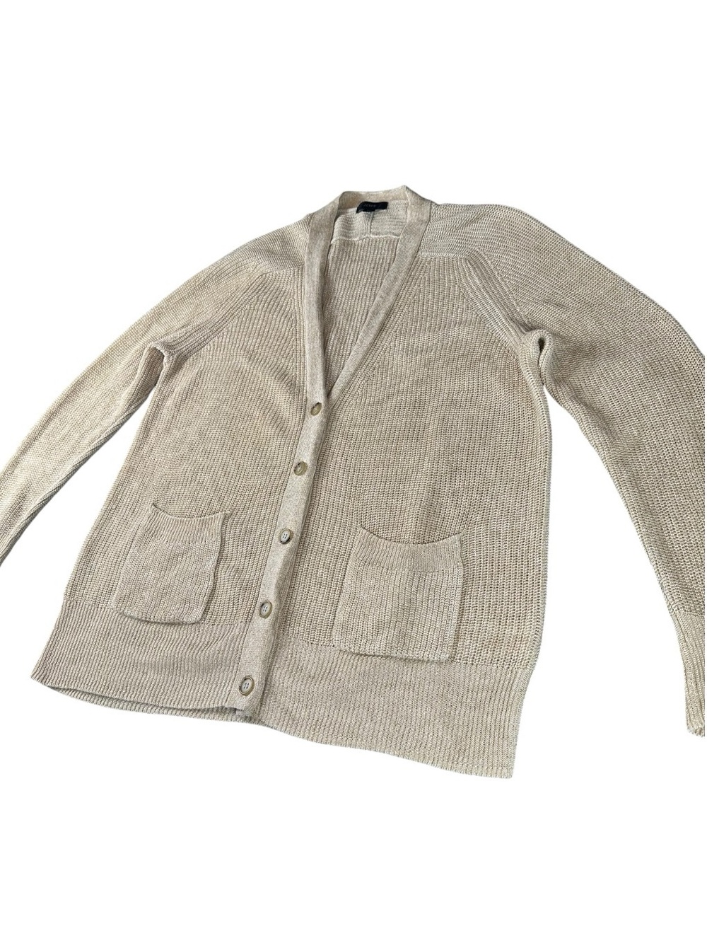 J.Crew Linen Cotton Knit Button Front V-Neck Slouchy Cardigan Tan XL - Picture 7 of 13